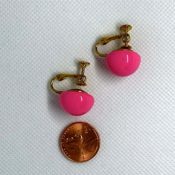 Vintage Bubble Gum Pink Spheres Clip On Earrings - Picture 2 of 3